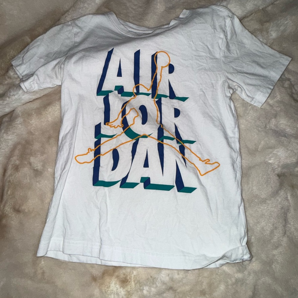 Jordan Kids White Tee with Blue and Yellow Graphic